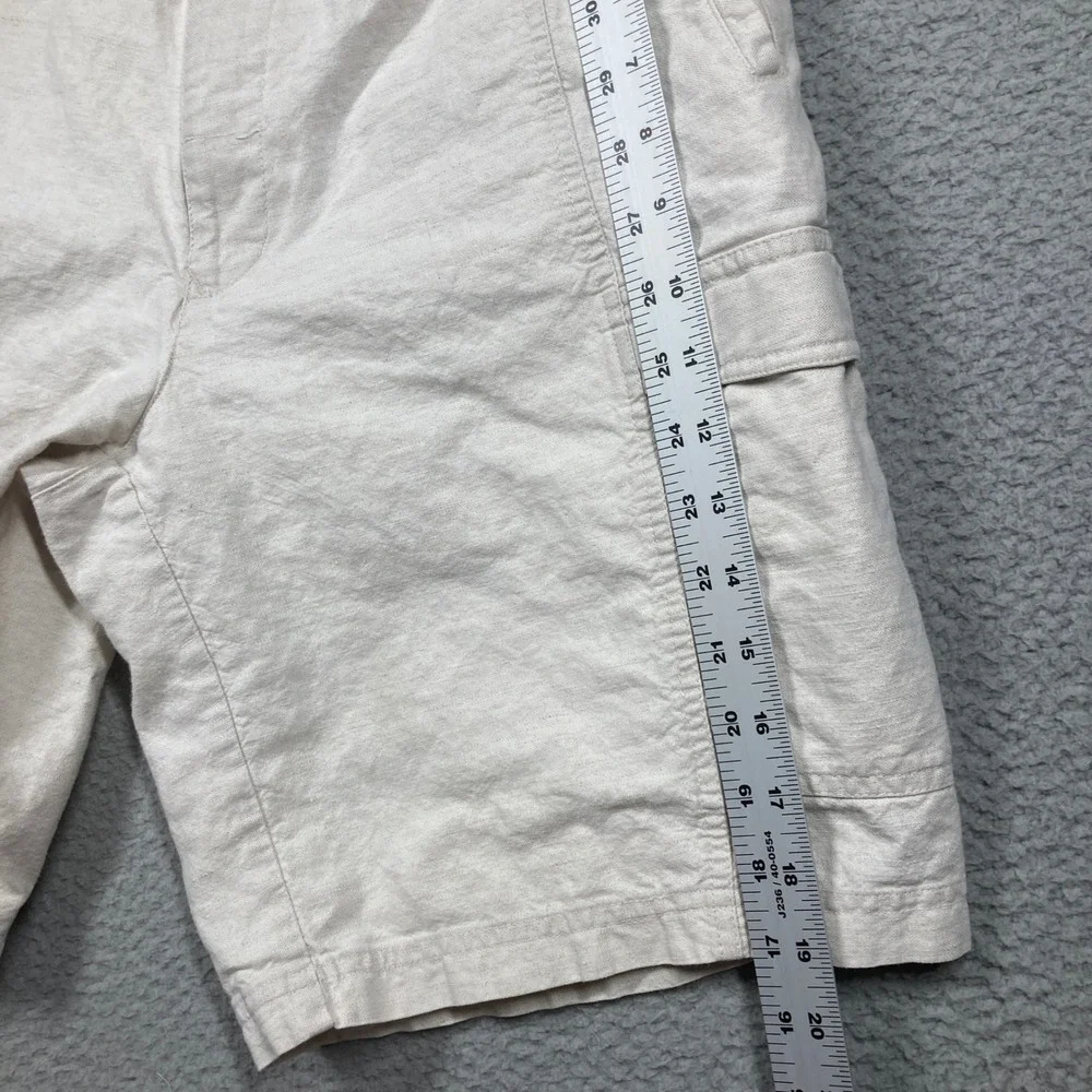 Cubavera Cargo Shorts Men 32 Beige Linen Cotton Blend Pineapple Logo 9 in Inseam
